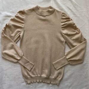 Studio 19 y2K Sweater Womens Small Gold Puff Sleeve Ruched Metallic Thread Mock